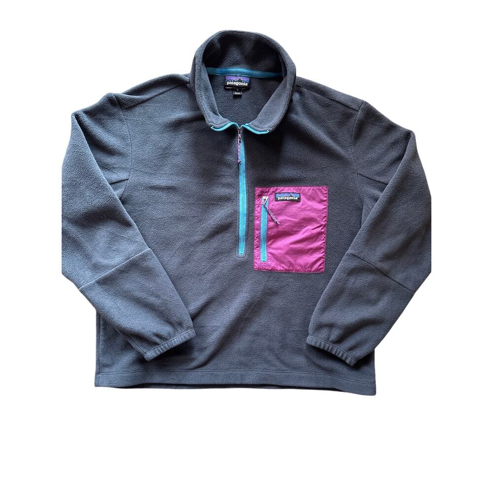 Patagonia Dark Gray Purple Nylon Pocket Blue Half Zip Steele Gray Medium Fleece